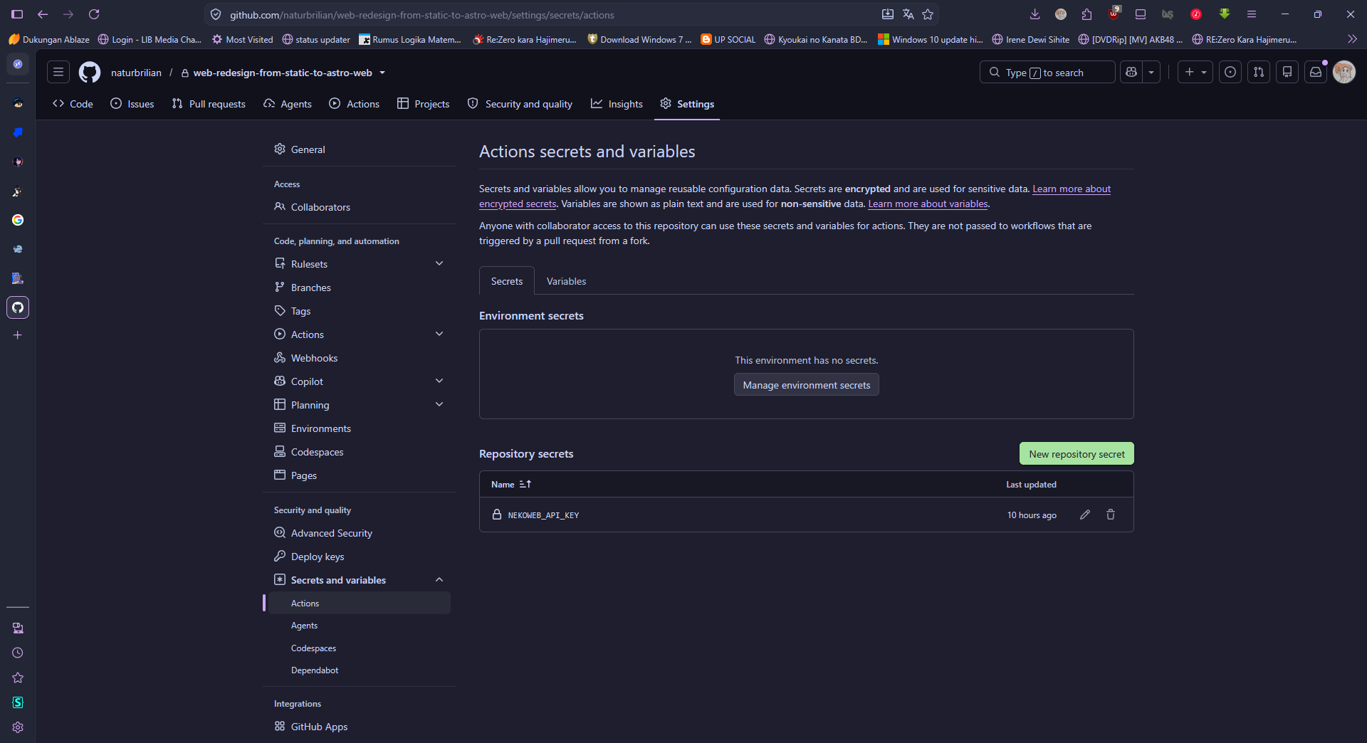 Settings Github Actions